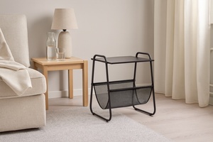 CHOMIK Pomoćni stočić sa držačem za novine 40 x 40 x 55 cm, crni LOF1197