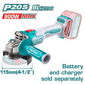 TOTAL Baterijska ugaona brusilica,solo,115 mm,BL,3 brzine TAGLI21154