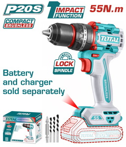 TOTAL Aku udarna bušilica 20v,BL,55NM, SOLO TIDLI205581