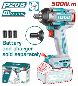 TOTAL BL-Litijum-jonski udarni odvijač 1/2",20v, 500Nm,tri brzine, SOLO TIWLI20501
