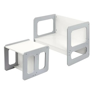 KINDER HOME Montesori dečiji sto i stolica, drveni set 3 u 1, belo sivi