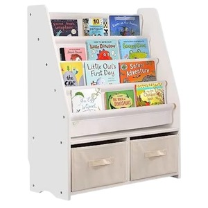 KINDER HOME Dečiji drveni organizator 2 u 1, polica za knjige i kutije za odlaganje igračaka