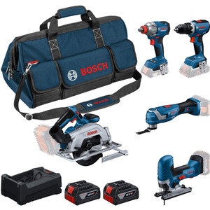 Bosch Professional Kombo set GSR 18V-65 + GDX 18V-285 + GKS 18V-57-2 + GOP 18V-34 + GST 18V-125 S + 2x 5.0Ah + GAL 12V-18V-80 + torba L, Karton 0615A500BV