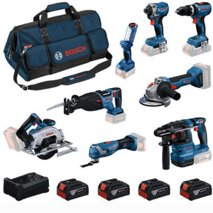 Bosch Professional Kombo set GBH 18V-22 + GWS 18V-8 + GDR 18V-215 + GSB 18V-65 + GKS 18V-57-2 + GSA 18V-28 + GOP 18V-34 + GLI 18V-300 + 4x 5.0 Ah + GAL 12V/18V-80 0615V00061