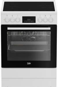 Beko električni šporet FBE67300WD, Staklokeramička ploča, Ventilatorska rerna, belo-crni