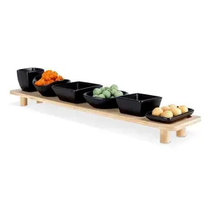 Vilde 139307 - Keramičke činije na bambus dasci – Crne, 50 cm, set od 7 komada