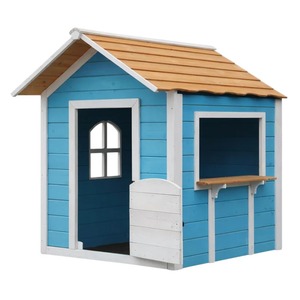 KINDER HOME Dečija drvena kućica za igru – Za igranje uloga, dvorište i baštu, plava, 118×138×132,5 WKP-1113