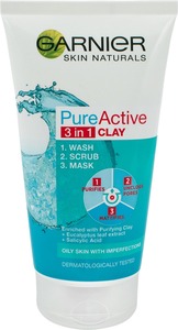 Garnier Pure Active 3u1 clay gel za čIšćenje + piling + maska 150 ml