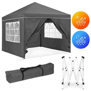 MULTIGARDEN Baštenski šator/paviljon 3×3 m, automatski rasklopiv, sa 4 bočne stranice crni – PAW-3X3-A-4W-GY