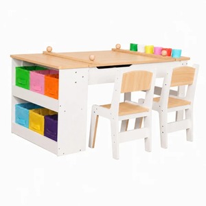 KINDER HOME 3 u 1 dečiji drveni sto sa 2 stolice, tablom za crtanje, organizatorom i rolnom papira W08G516