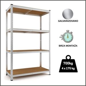 ePRO metalna montažna polica standard 150x70x30, metal-drvo, 700kg (4x175kg)