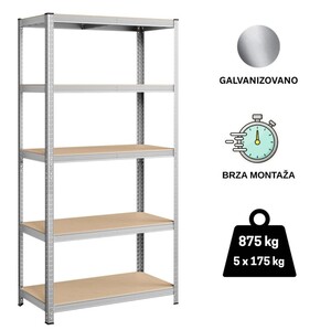 ePRO metalna montažna polica standard 180x120x45, metal-drvo, 875kg (5x175kg)