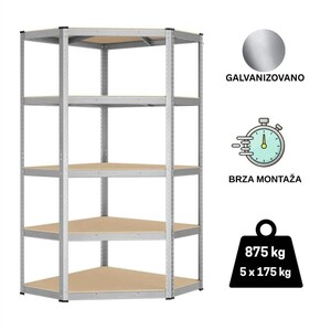 ePRO metalna montažna polica ugaona standard 180x90x40 metal-drvo 875kg (5x175kg)