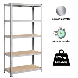 ePRO metalna montažna polica standard 180x100x40, metal-drvo, 875kg (5x175kg)