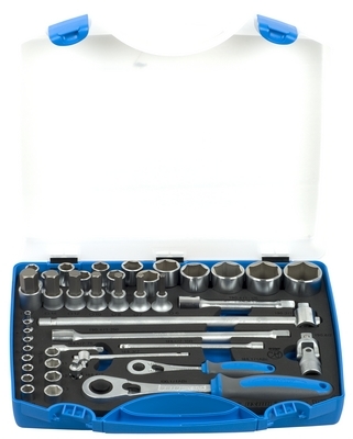 UNIOR Ključevi nasadni, prihvat 1/2'' i 1/4'', u metalnoj kutiji 611944