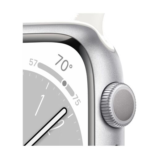 Apple Watch S8 GPS 45mm Silver Aluminium Case with White Sport Band - Regular, pametni sat