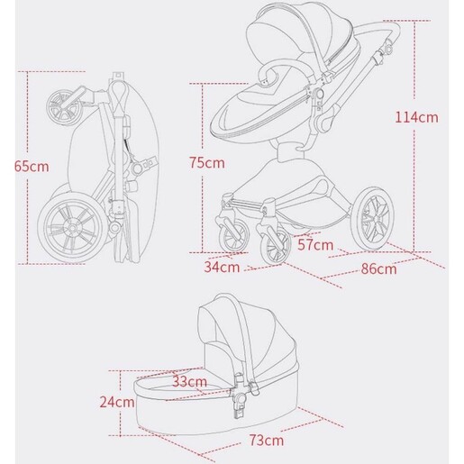 Hot Mom kolica za bebe 2u1 F22LEAVES (sportsko sedište+korpa)