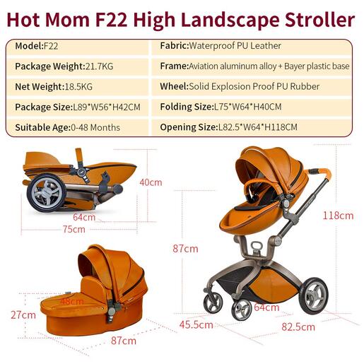 Hot Mom kolica za bebe 2u1 F22BROWN (sportsko sedište+korpa)