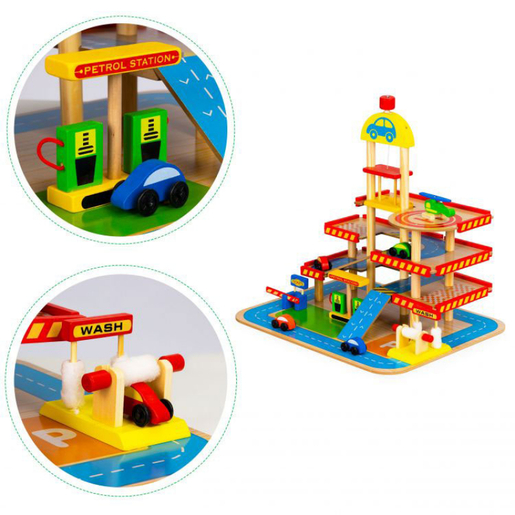 Eco Toys drvena garaža, veliki parking sa liftom + automobili (HM013290)