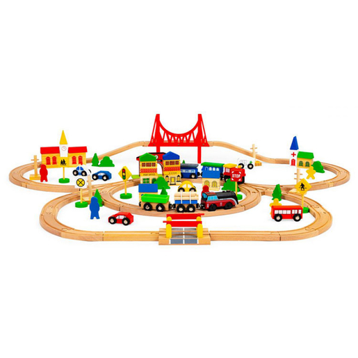 Eco Toys drvena set železnica na baterije 90 elemenata (HM014665)