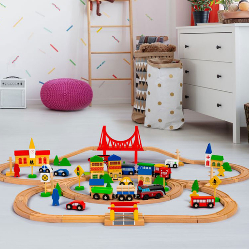 Eco Toys drvena set železnica na baterije 90 elemenata (HM014665)