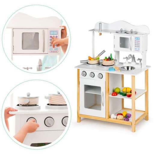 Eco Toys drvena kuhinja za decu + dodaci, bela (TK040A-WHITE)