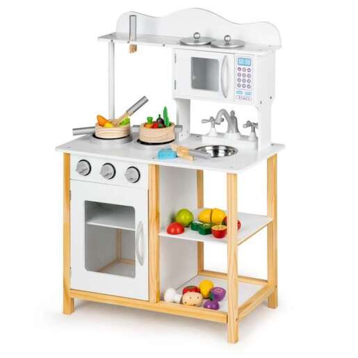 Eco Toys drvena kuhinja za decu + dodaci, bela (TK040A-WHITE)