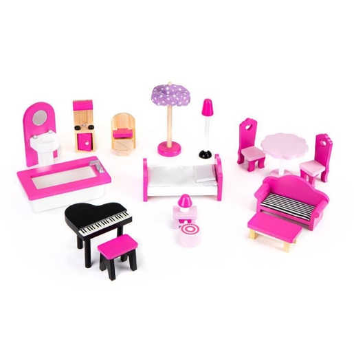 Eco Toys drvena kućica za lutke, LED nameštaj (HM006391)