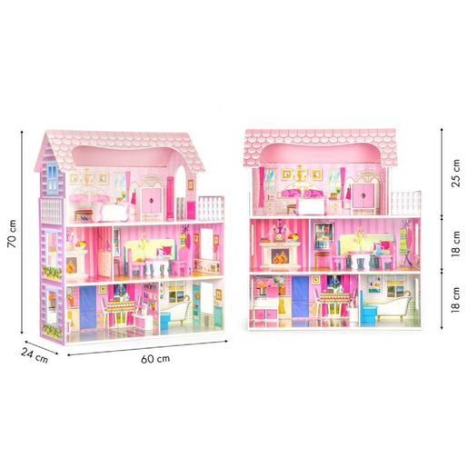 VELIKA DRVENA KUĆICA ZA LUTKE + NAMJEŠTAJ