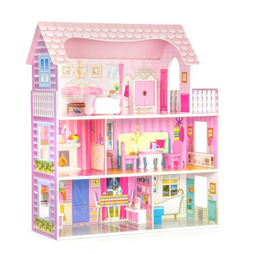 VELIKA DRVENA KUĆICA ZA LUTKE + NAMJEŠTAJ