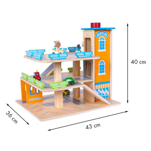 Eko Toys drvena garaža sa stazom i liftom + automobili (1085)