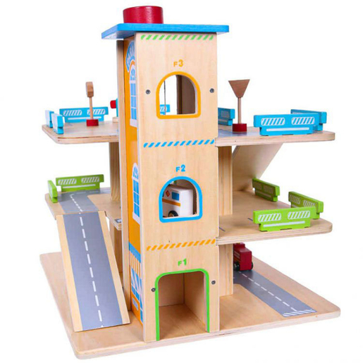 Eko Toys drvena garaža sa stazom i liftom + automobili (1085)