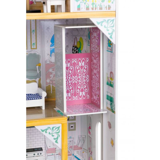 VELIKA DRVENA KUĆICA ZA LUTKE SA NAMJEŠTAJEM I LIFTOM