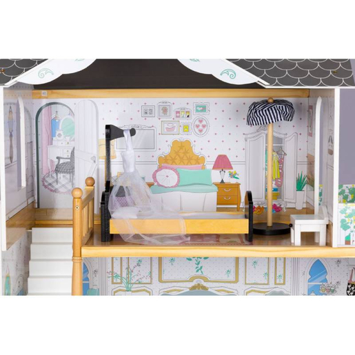 VELIKA DRVENA KUĆICA ZA LUTKE SA NAMJEŠTAJEM I LIFTOM