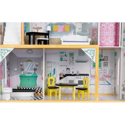 VELIKA DRVENA KUĆICA ZA LUTKE SA NAMJEŠTAJEM I LIFTOM