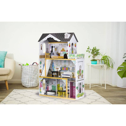 VELIKA DRVENA KUĆICA ZA LUTKE SA NAMJEŠTAJEM I LIFTOM