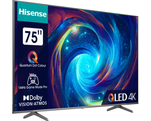 Hisense QLED TV 75" 75E7KQ PRO, 4K Ultra HD, Smart TV, VIDAA U7, Quantum Dot Colour, Dolby Vision, AI 4K Upscaler