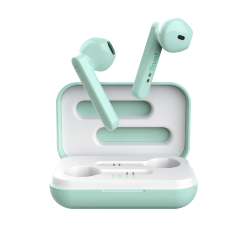 TRUST Primo Touch Bluetooth Earphones Mint, charging case, micro-USB charge cable