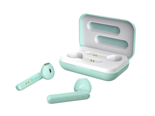 TRUST Primo Touch Bluetooth Earphones Mint, charging case, micro-USB charge cable