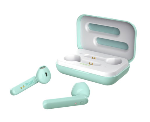 TRUST Primo Touch Bluetooth Earphones Mint, charging case, micro-USB charge cable