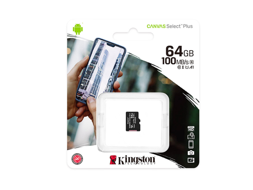 Memorijska kartica Kingston Canvas Select Plus, microSDXC, 64GB, R100/W10 MB/s, U1 (SDCS2/64GBSP)