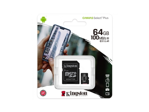 Memorijska kartica Kingston Canvas Select Plus, microSDXC, 64GB, R100/W10 MB/s, U1 (SDCS2/64GB)