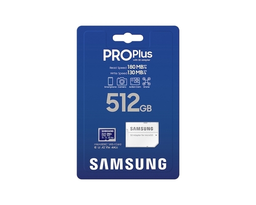 Memorijska kartica Samsung PRO Plus, microSDXC, 512GB, R180W130 MB/s, U3 (MB-MD512SA/EU)