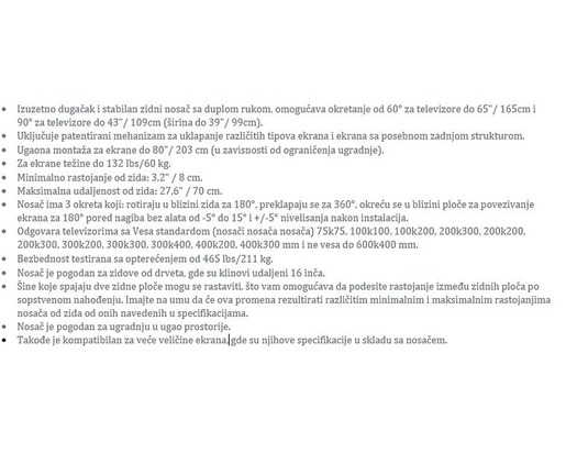 BARKAN BM464L LCD TV zglobni zidni nosač od 13 do 90 inča za ravne i zakrivljene televizore