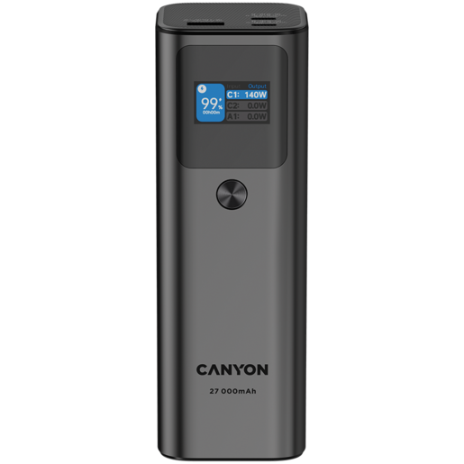 CANYON power bank PB-2010 TFT 27000 mAh 97.2Wh PD140W QC 3.0 Dark Grey