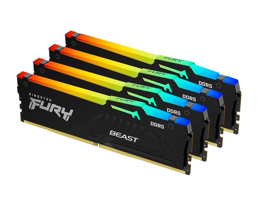 Memorija Kingston 128GB (4x32GB) DDR5 5200MHz, Fury Beast Black RGB XMP, U-DIMM (KF552C40BBAK4-128)