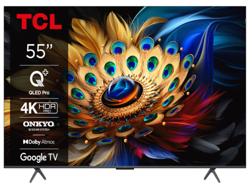 TCL QLED TV 55C655, 4K Ultra HD, Google Smart TV, Motion Clarity, AiPQ PRO PROCESSOR, T-SCREEN PRO, 2.1 ONKYO Dolby Atmos, HDR10+ **MODEL 2024**