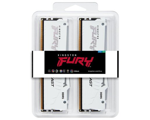 Memorija Kingston 64GB (2x32GB) DDR5 5200MHz, Fury Beast RGB White Expo, U-DIMM (KF552C36BWEAK2-64)