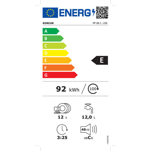Končar ugradna mašina za pranje sudova PP60I.L5N