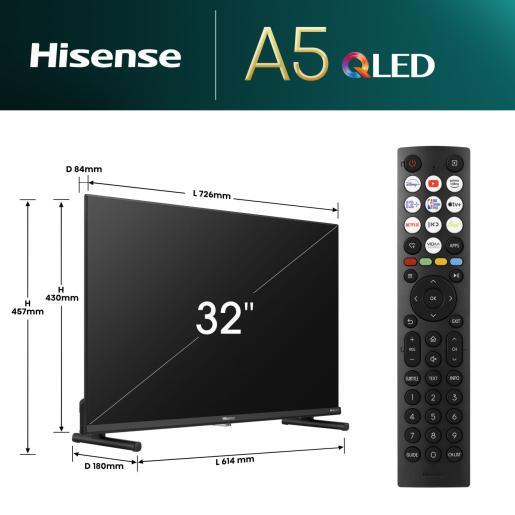 Hisense QLED TV 32" 32A5NQ, Full HD, VIDAA OS Smart TV, Quantum Dot Colour, Dolby Atmos, HDR10/HLG, AI Sports Mode, USB Type-C